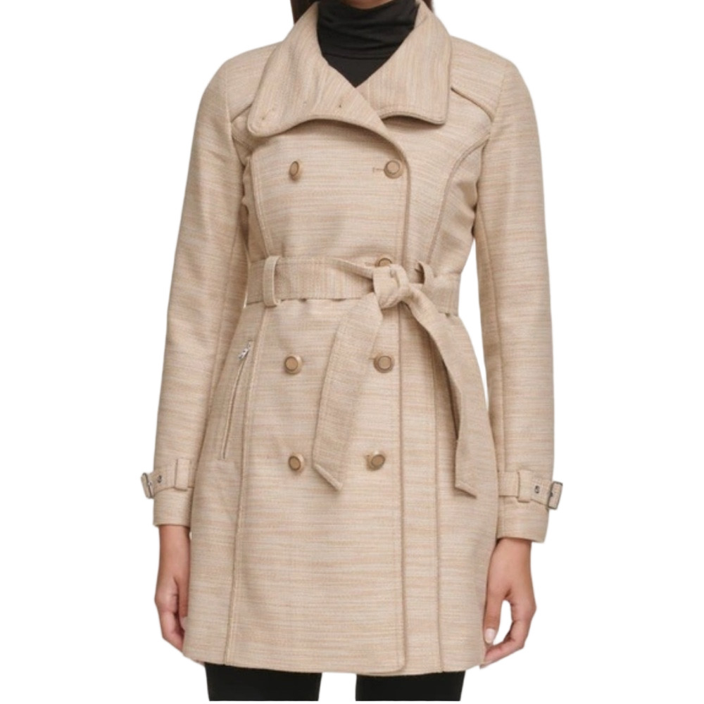 Guess Women’s Khaki Double Breasted Belted Button Up Trench Coat - Sz Lrg, NWT